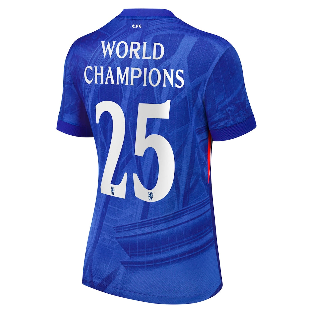 Women's Chelsea Cup Home Soccer Jersey2025-26 with World Champions 25 chest badge
