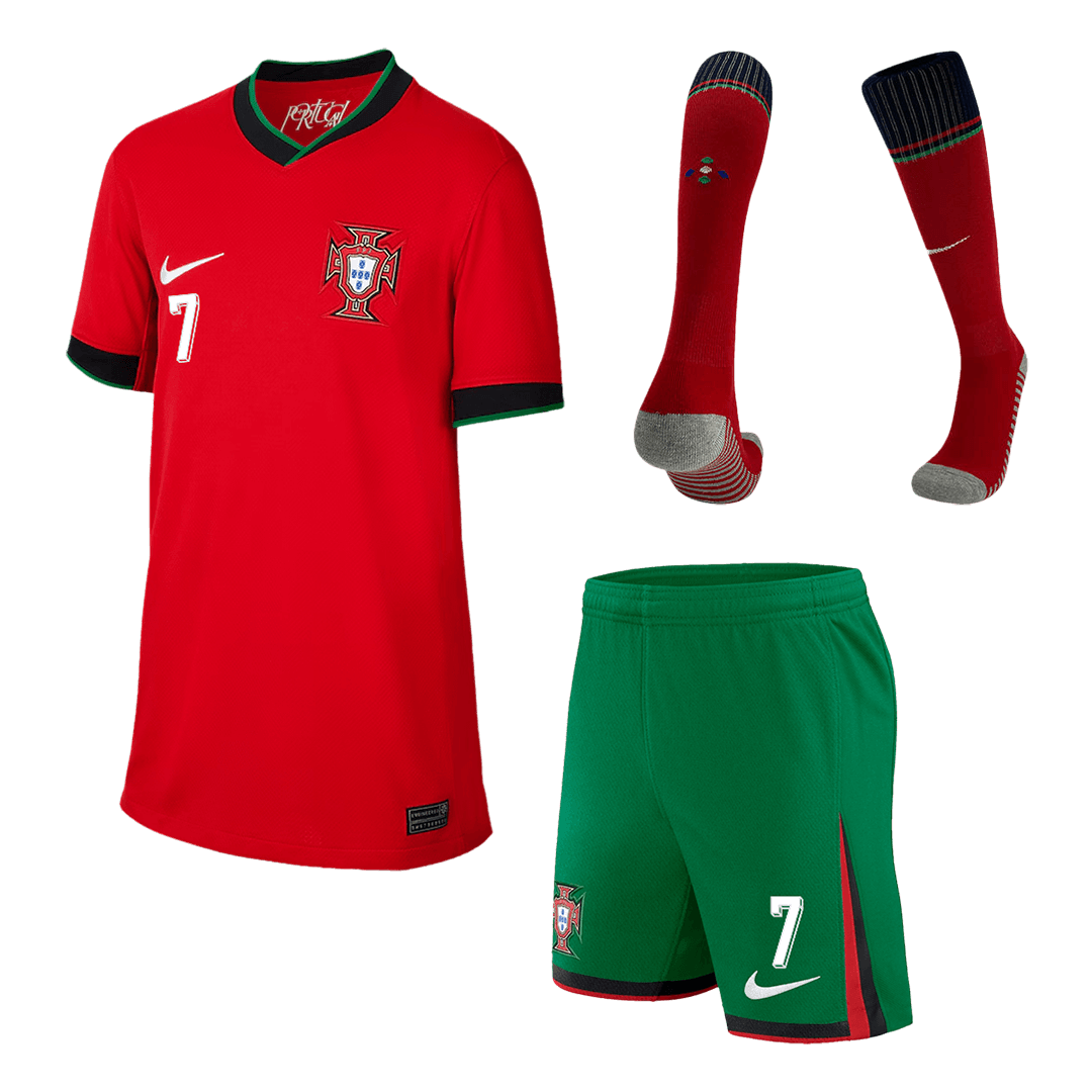 Kid's Portugal Home Jerseys Euro 2024(Short+shorts+socks)