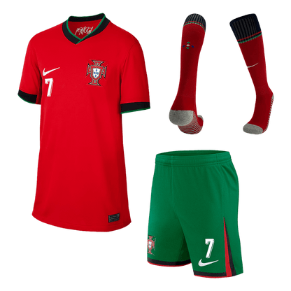 Kid's Portugal Home Jerseys Euro 2024(Short+shorts+socks)