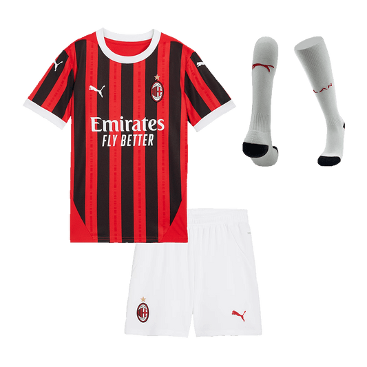Kid's AC Milan Home  Soccer Jersey Kit(Jersey+Shorts+Socks) 2024/25 Top Soccer Jerseys Store
