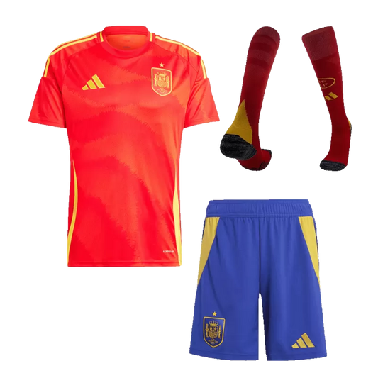 Spain Home Soccer Jersey Kit(Jersey+Shorts+Socks) 2024/25