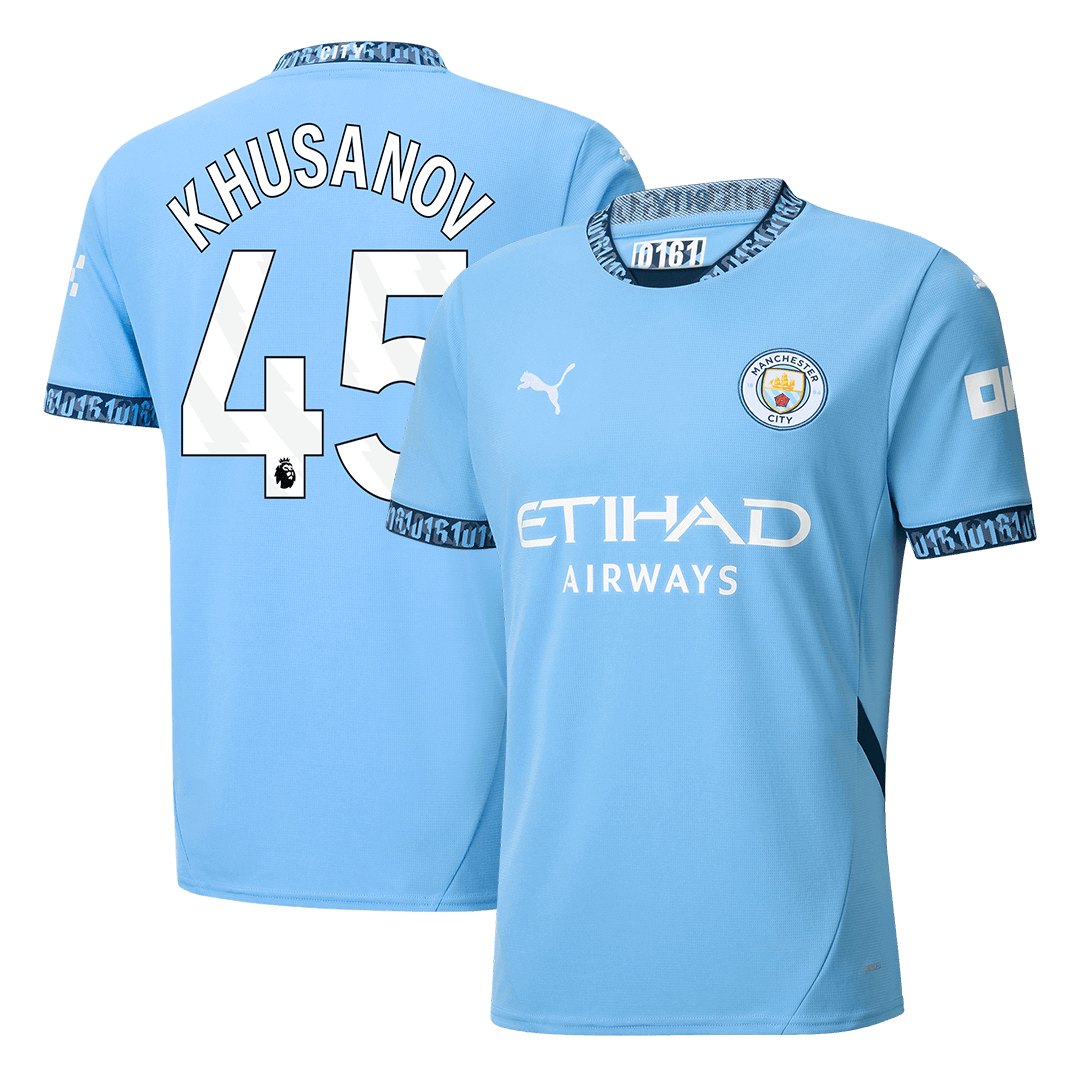 KHUSANOV #45 Manchester City Home  Soccer Jersey 2024/25 Top Soccer Jerseys Store
