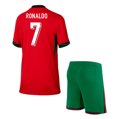 Kid's Portugal RONALDO #7 Home Jerseys Kit(Jersey+Shorts) Euro 2024