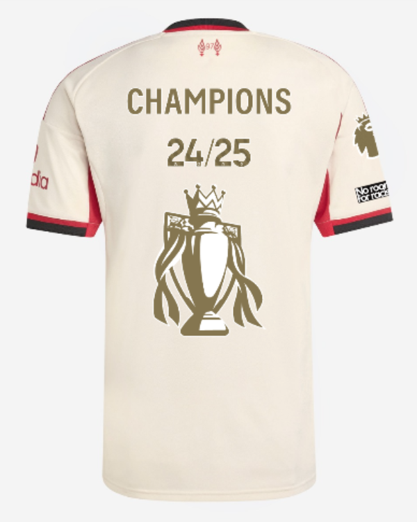 Liverpool Away Soccer Jersey 2025/26 - CHAMPIONS 24/25 & Gold Trophy & Insignia