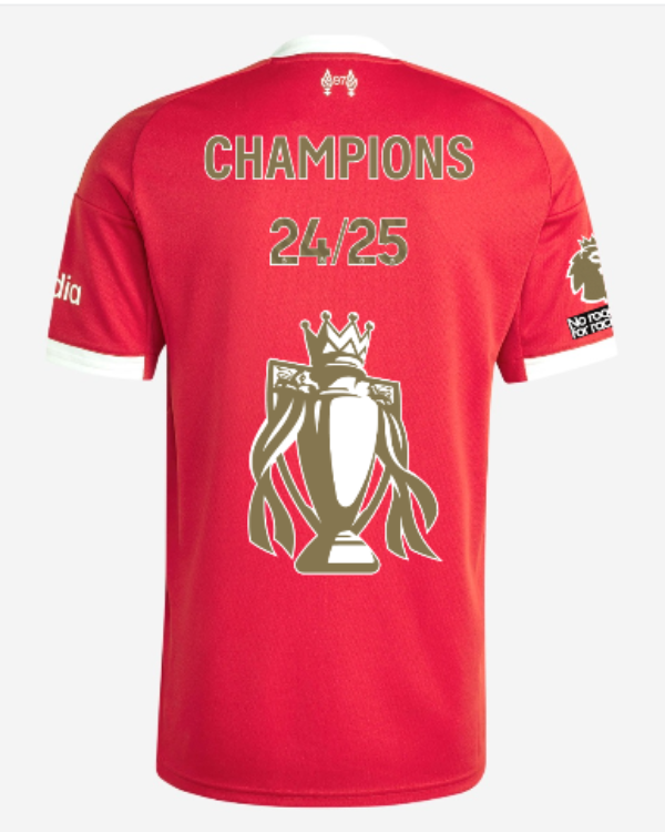 Liverpool Home Soccer Jersey 2025/26 - CHAMPIONS 24/25 & Gold Trophy & Insignia