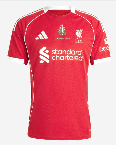 Liverpool Home Soccer Jersey 2025/26 - CHAMPIONS 24/25 & Gold Trophy & Insignia