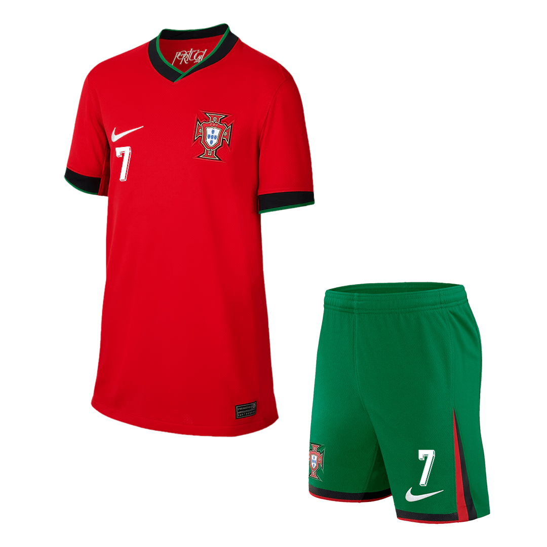 Kid's Portugal RONALDO #7 Home Jerseys Kit(Jersey+Shorts) Euro 2024