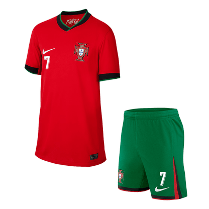 Kid's Portugal RONALDO #7 Home Jerseys Kit(Jersey+Shorts) Euro 2024
