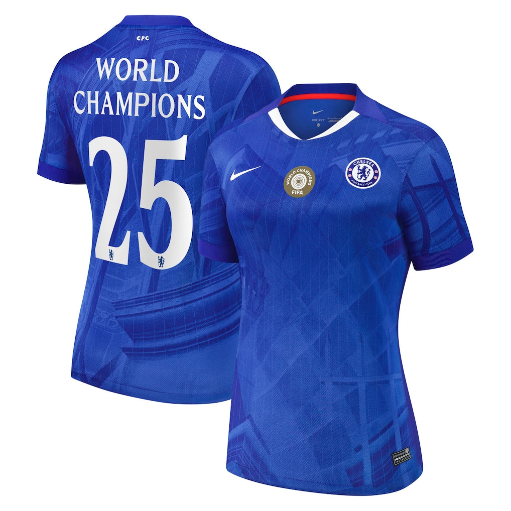 Women's Chelsea Cup Home Soccer Jersey2025-26 with World Champions 25 chest badge