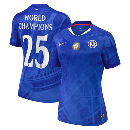 Women's Chelsea Cup Home Soccer Jersey2025-26 with World Champions 25 chest badge