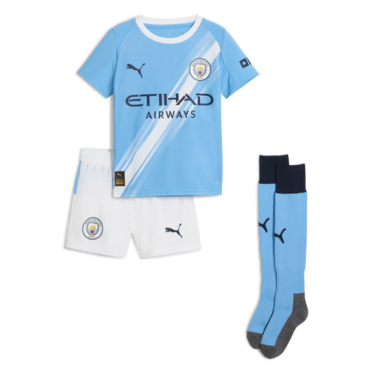 Kid's Manchester City Home Soccer Jersey Kit(Jersey+Shorts+Socks) 2025/26